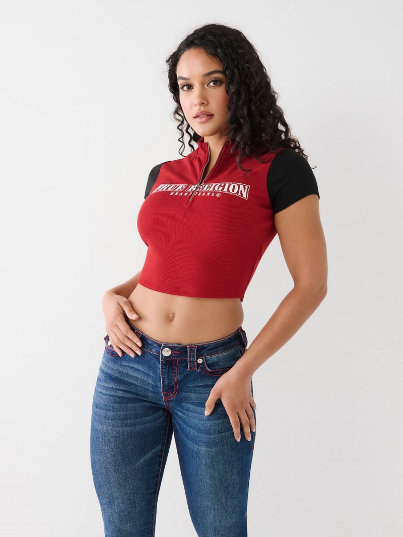 Tops True Religion Half Zip Crop Rojas | 46PCUJYOZ