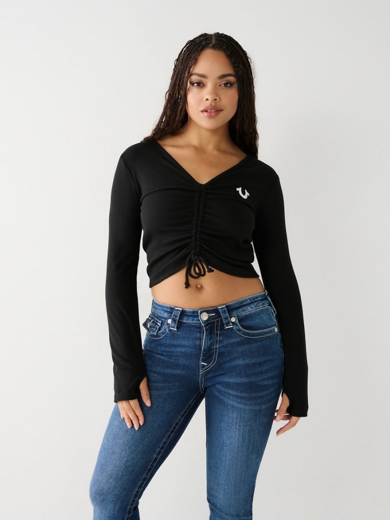 Tops True Religion Tie Front Negras | 37JKLDEMX