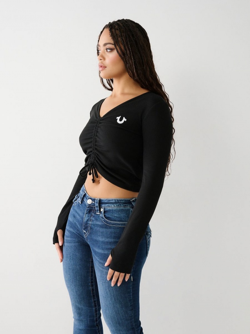 Tops True Religion Tie Front Negras | 37JKLDEMX