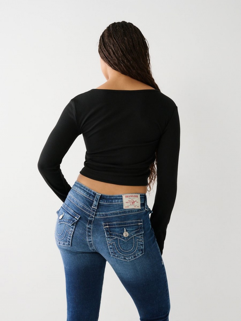 Tops True Religion Tie Front Negras | 37JKLDEMX