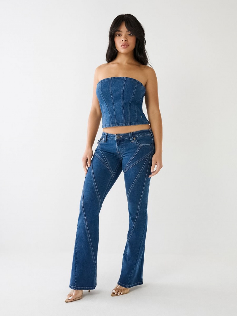 Vaqueros Acampanados True Religion Joey Low-rise Seaming Flared Azules Oscuro | 94YIMRJQZ