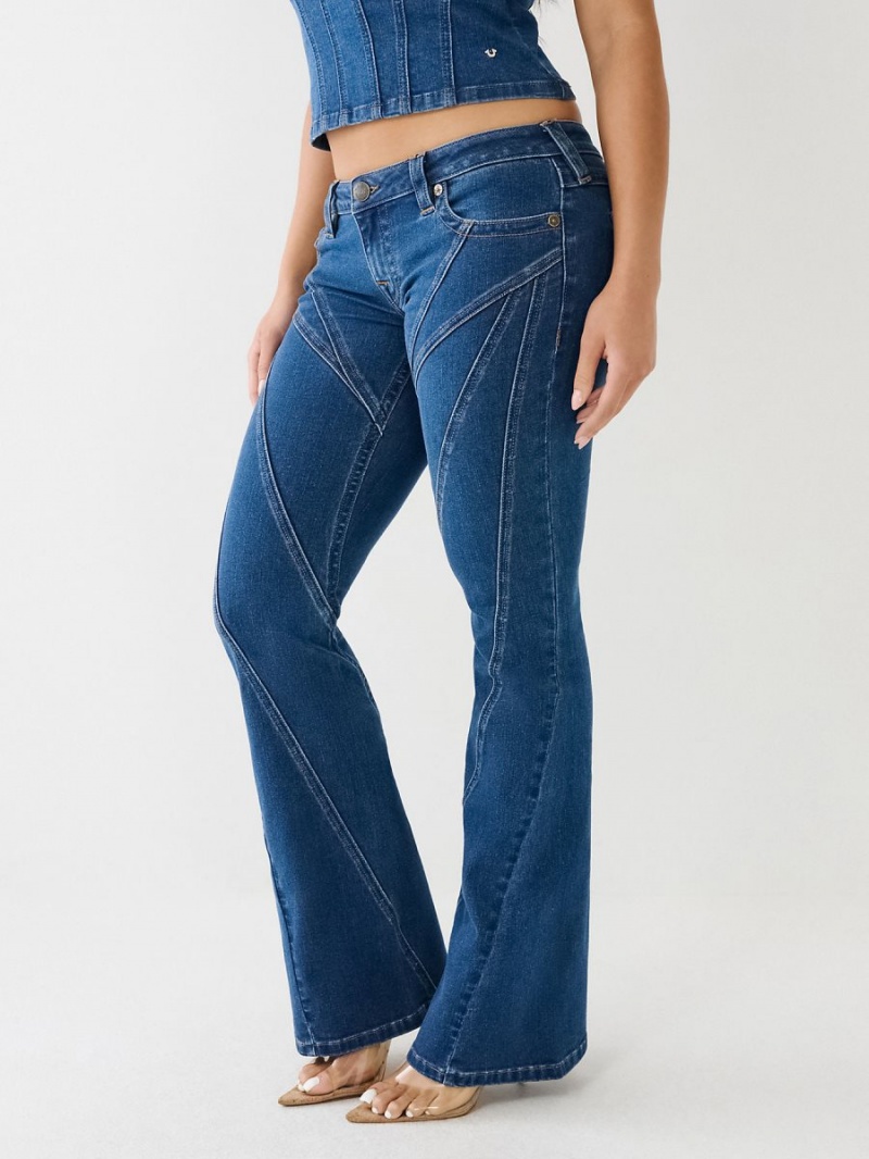 Vaqueros Acampanados True Religion Joey Low-rise Seaming Flared Azules Oscuro | 94YIMRJQZ