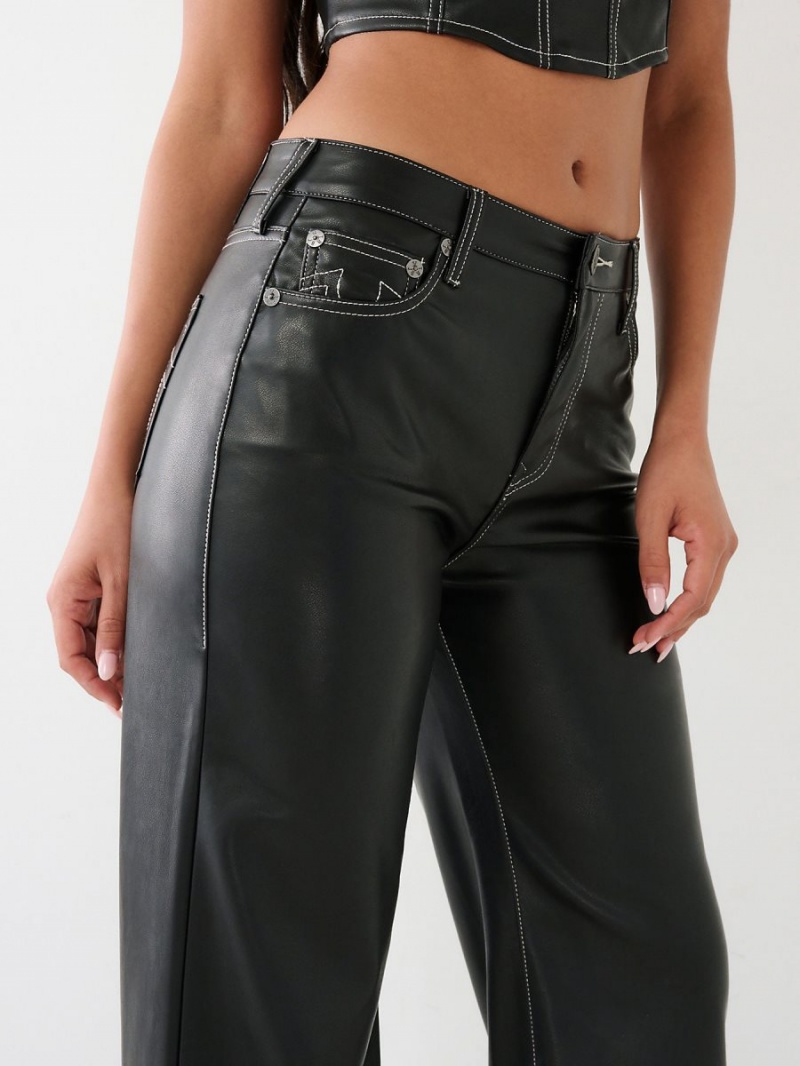 Vaqueros Acampanados True Religion Leila Faux Cuero High Rise Anchos Leg Negras | 79DPECYMF